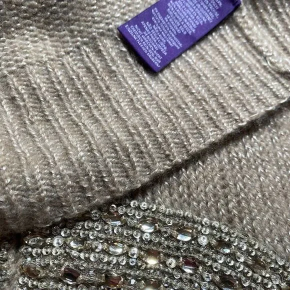 Ralph Lauren Pre Fall '16 Hand Knit Embellished Jewel-neck Cashmere & Silk Shell